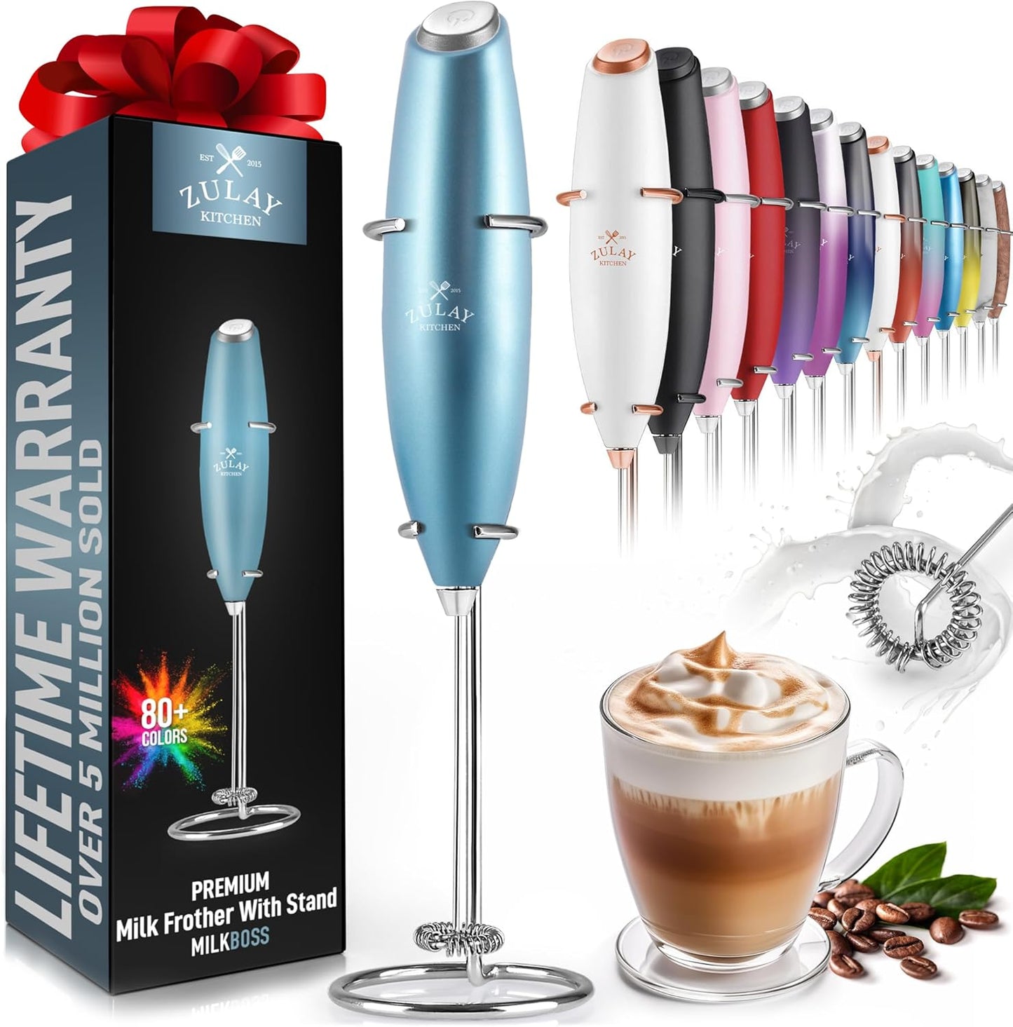 Powerful Milk Frother Wand with 2 Duracell Batteries - Ultra Fast Handheld Drink Mixer - Electric Whisk Foam Maker for Coffee, Lattes, Cappuccino, Matcha, Hot Chocolate & Creamer - Black