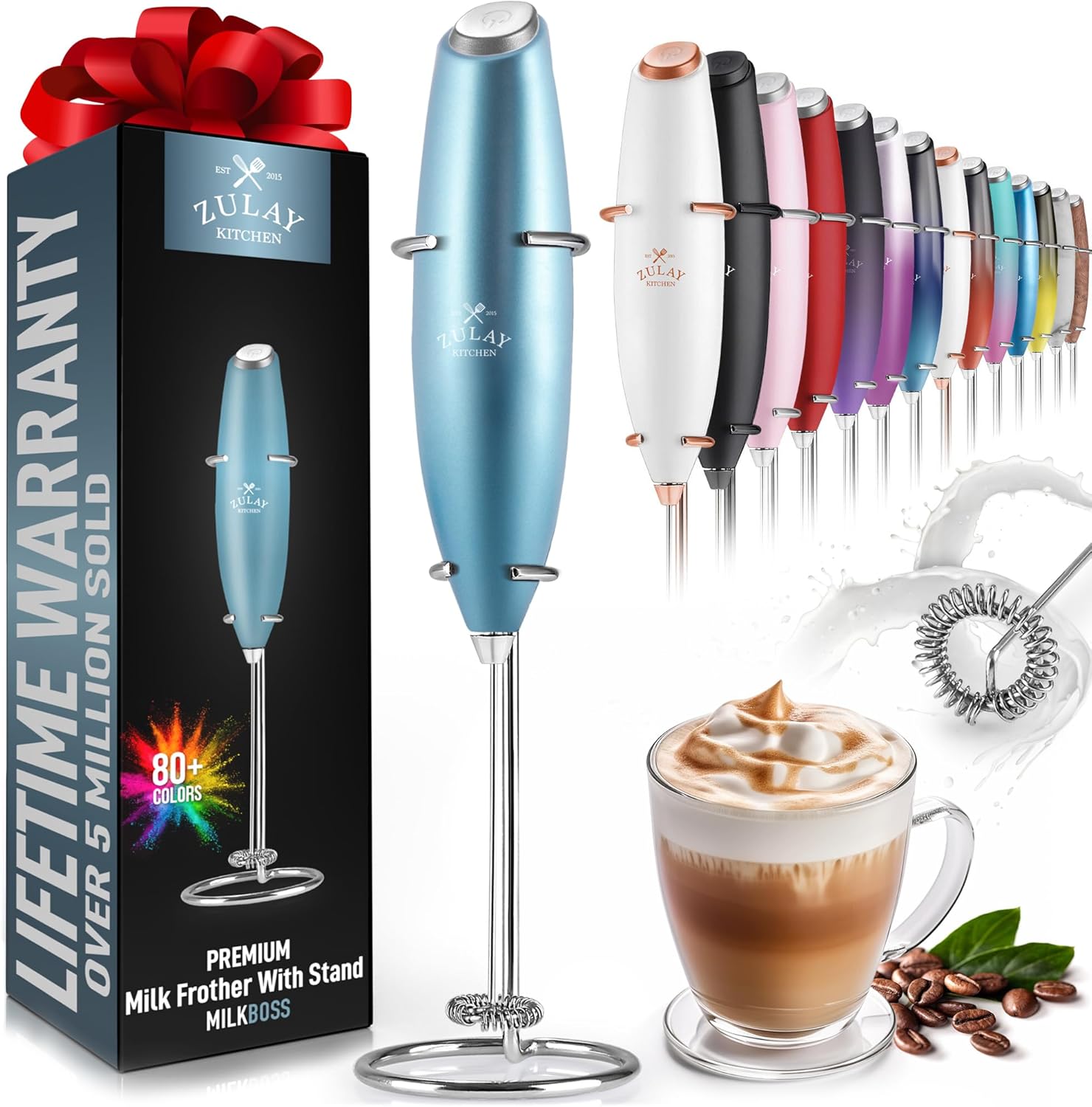Powerful Milk Frother Wand with 2 Duracell Batteries - Ultra Fast Handheld Drink Mixer - Electric Whisk Foam Maker for Coffee, Lattes, Cappuccino, Matcha, Hot Chocolate & Creamer - Black