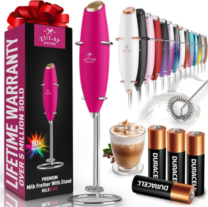 Powerful Milk Frother Wand with 2 Duracell Batteries - Ultra Fast Handheld Drink Mixer - Electric Whisk Foam Maker for Coffee, Lattes, Cappuccino, Matcha, Hot Chocolate & Creamer - Black