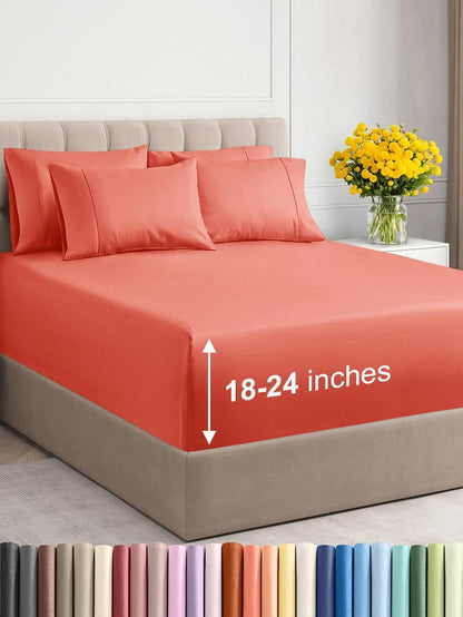 Premium 6-Piece King Sheet Set – Extra Deep Pockets, Cooling Comfort & Wrinkle-Free Softness