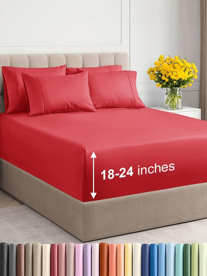 Premium 6-Piece King Sheet Set – Extra Deep Pockets, Cooling Comfort & Wrinkle-Free Softness